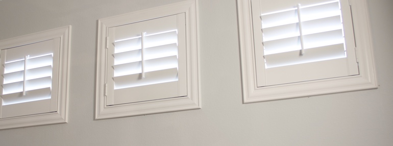 Small Windows in a Southern California Garage with Plantation Shutters
